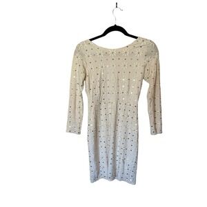 FREE PEOPLE Womens Bodycon Dress Cream Floral Embroidered Gold Sequins Sz S